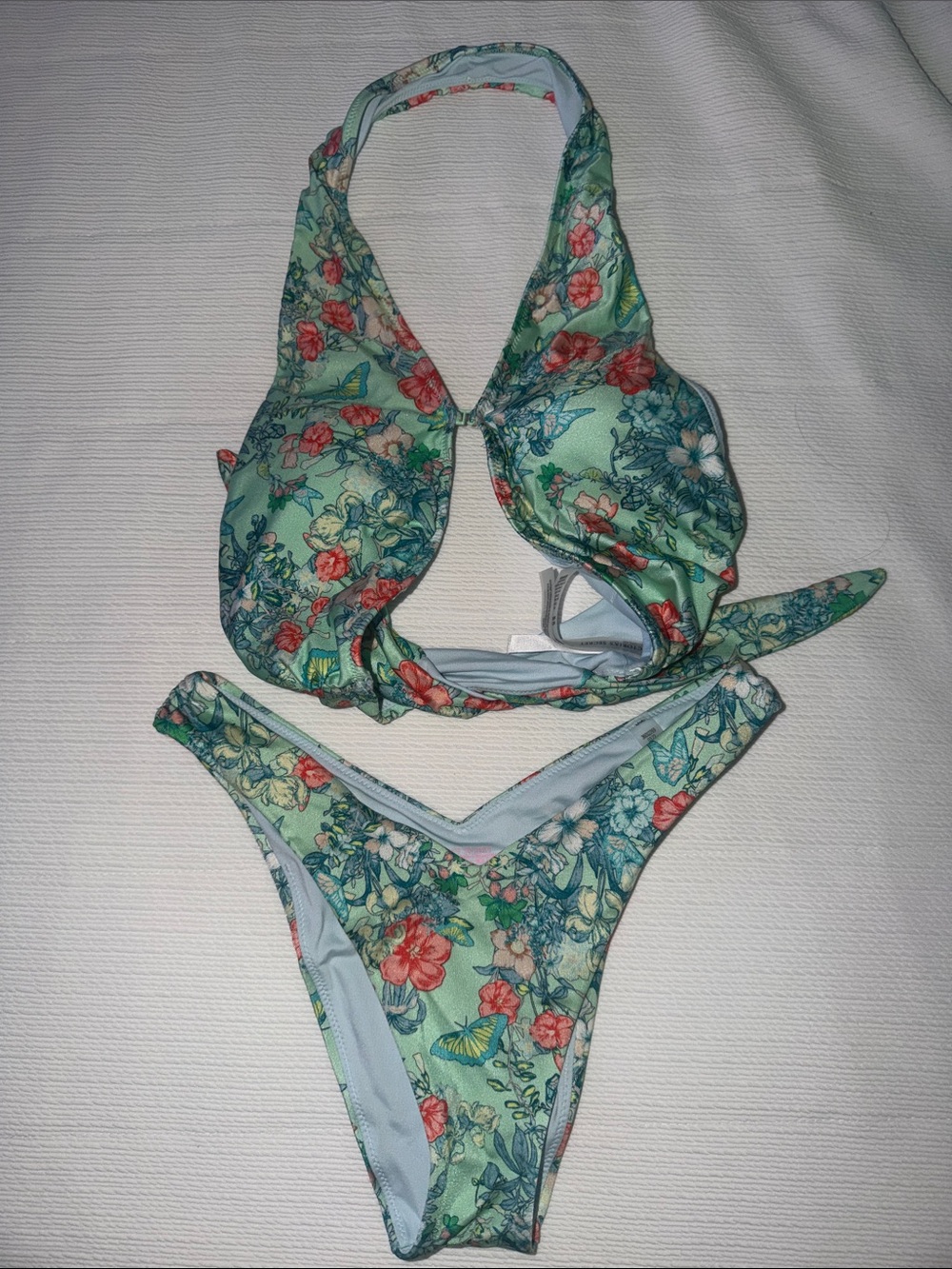Victoria's Secret Mint Green Floral Halter Bikini Small